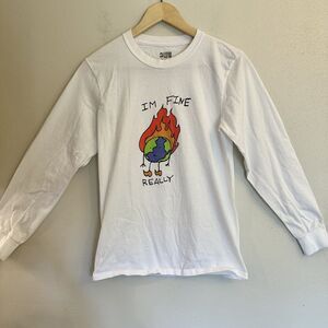ALab Shirt Adult Small White Long Sleeve “I’m Fine‎ Really!” World On Fire